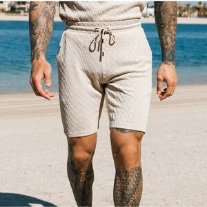 Mauvais Knit Athleisure Casual Men’s 34 Beige Diamond Knit Shorts NWT